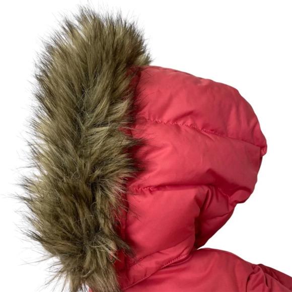 Lands End Puffer Pink Faux Fur Removable Hood Winter Jacket - Picture 11 of 16